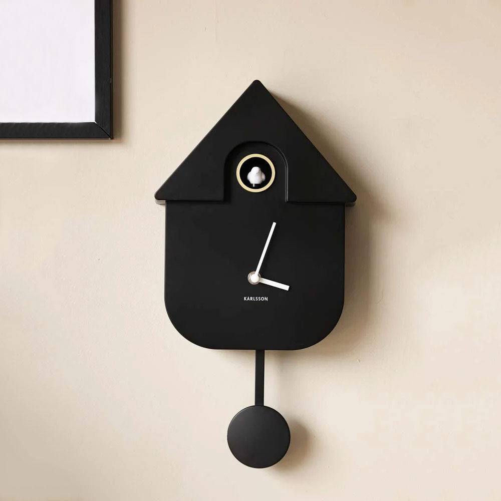 Karlsson Netherlands Modern Cuckoo Pendulum Wall Clock - Black