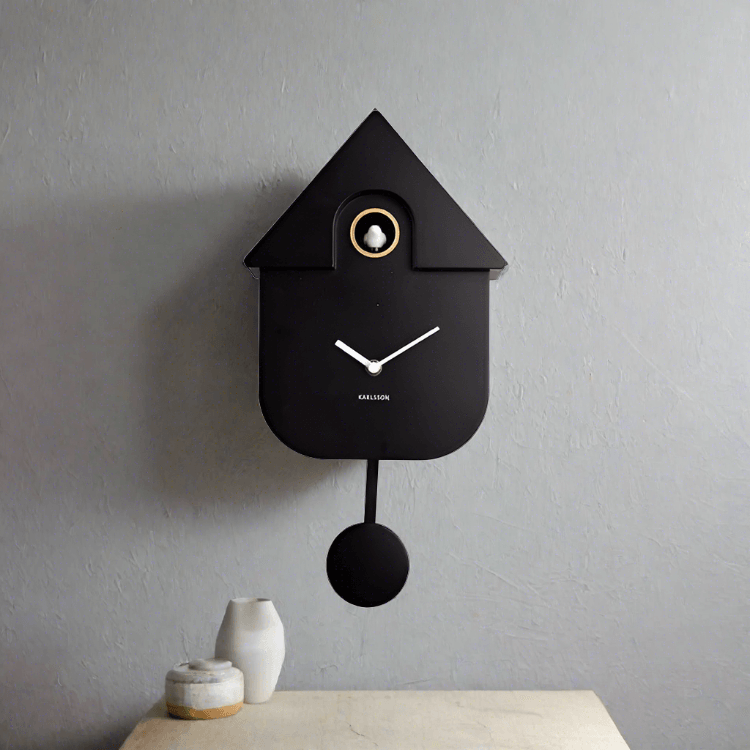 Karlsson Netherlands Modern Cuckoo Pendulum Wall Clock - Black