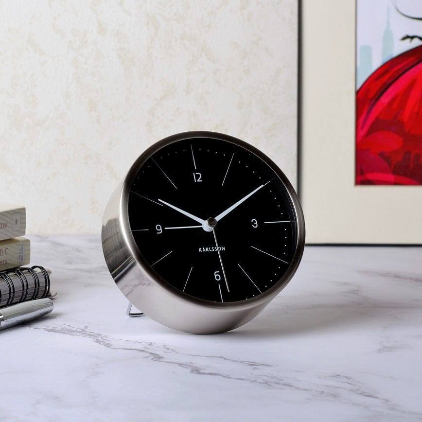 Karlsson Netherlands Normann Alarm Clock - Brushed Steel Black