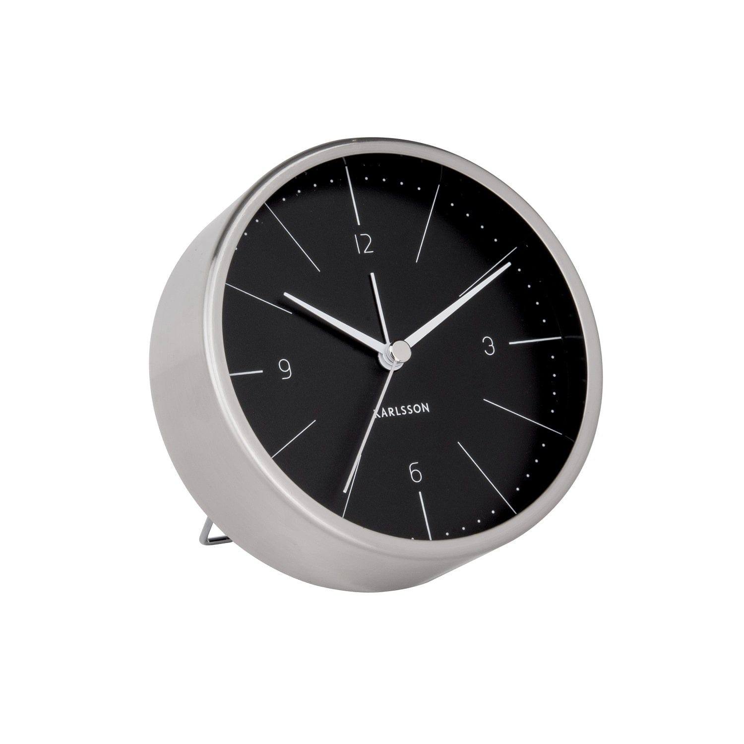 Karlsson Netherlands Normann Alarm Clock - Brushed Steel Black