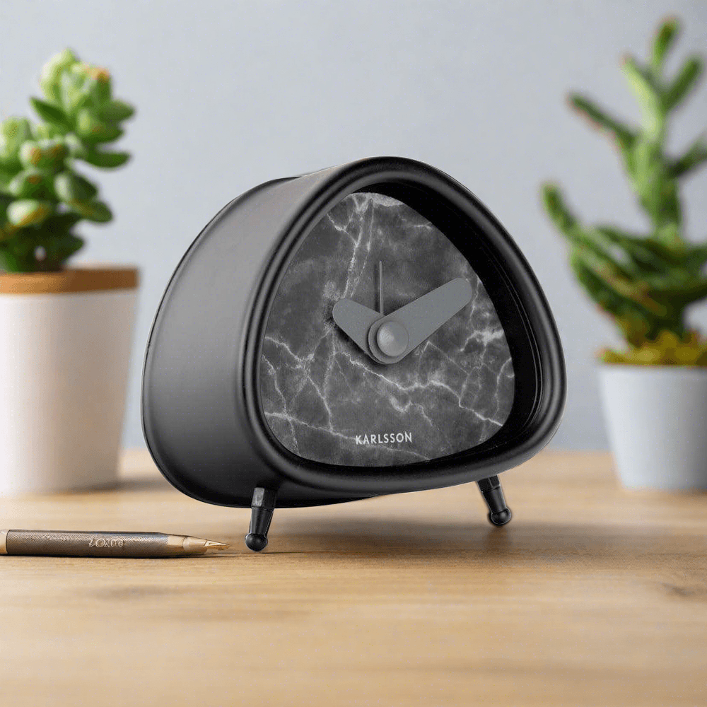 Karlsson Netherlands Triangular Mini Alarm Clock - Black Marble