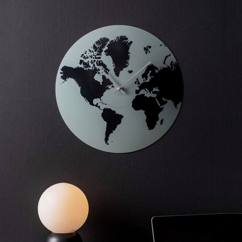 Karlsson Netherlands World Map Metal Wall Clock 39cm - Grayed Jade