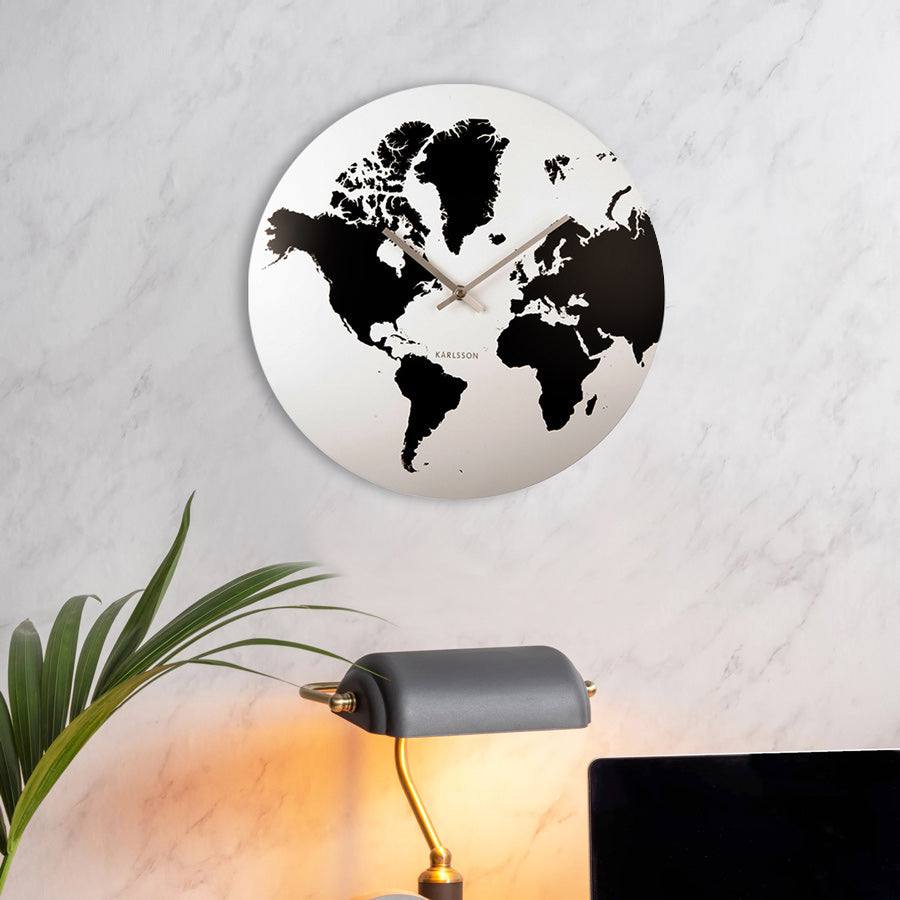 Karlsson Netherlands World Map Metal Wall Clock 39cm - White