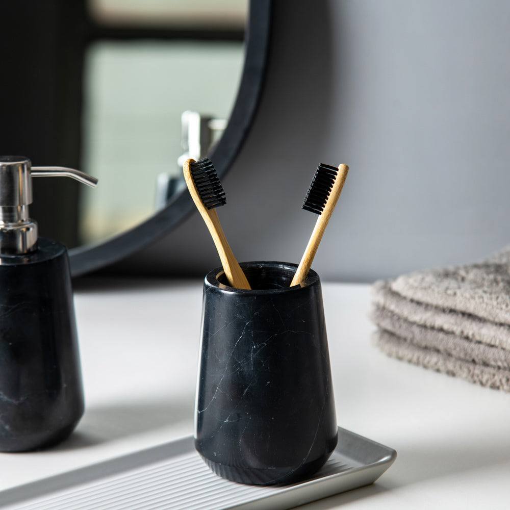 Kleine Wolke Carrara Toothbrush Tumbler - Black Marble