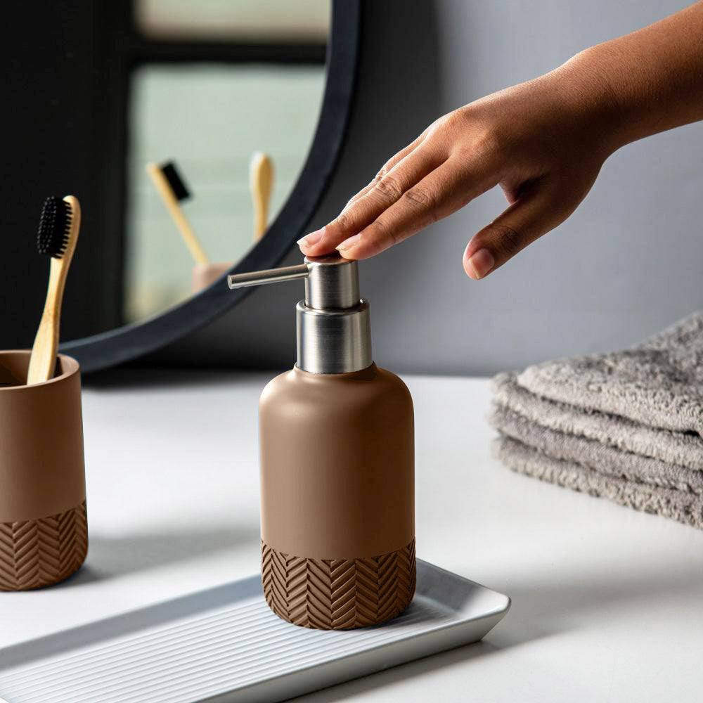 Kleine Wolke Herringbone Soap Dispenser - Dark Beige