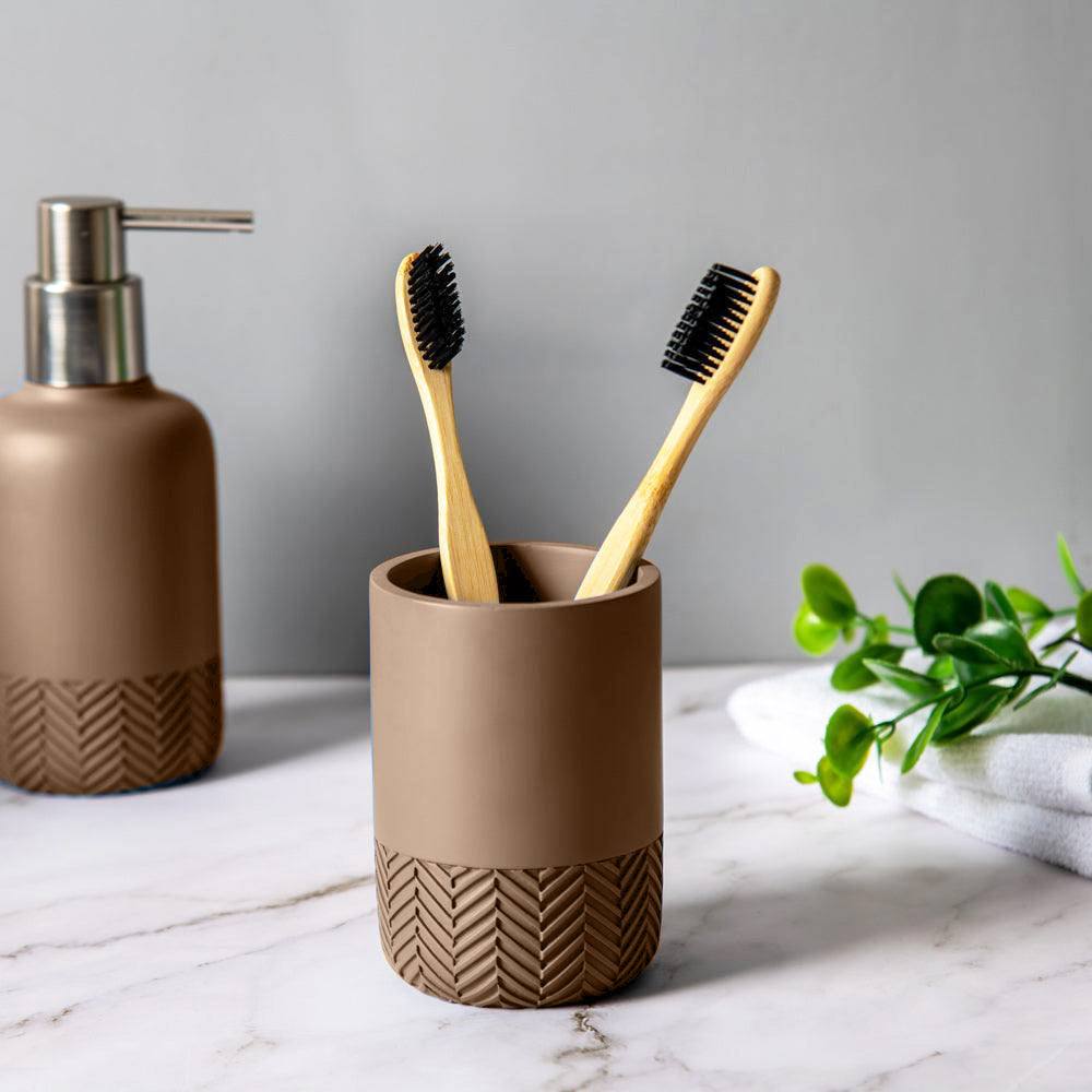 Kleine Wolke Herringbone Toothbrush Tumbler - Dark Beige