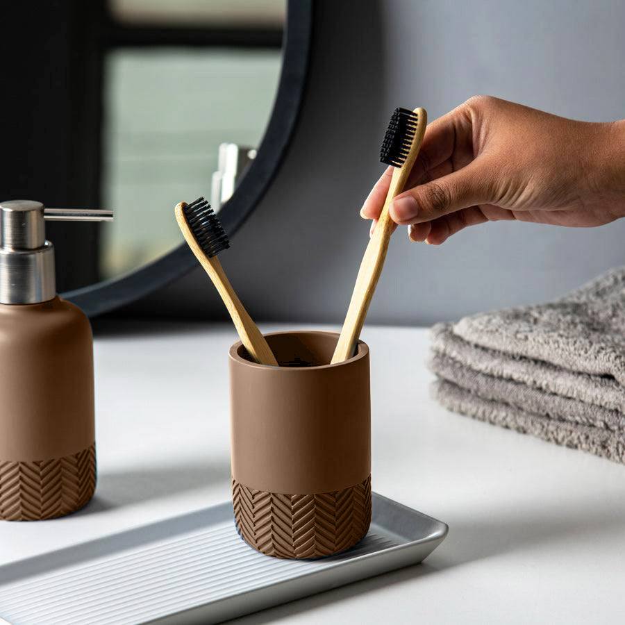 Kleine Wolke Herringbone Toothbrush Tumbler - Dark Beige