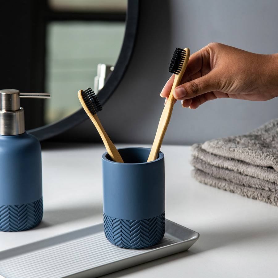 Kleine Wolke Herringbone Toothbrush Tumbler - Stone Blue