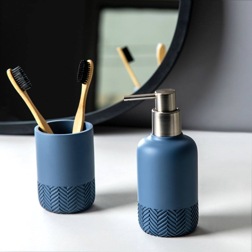 Kleine Wolke Herringbone Toothbrush Tumbler - Stone Blue