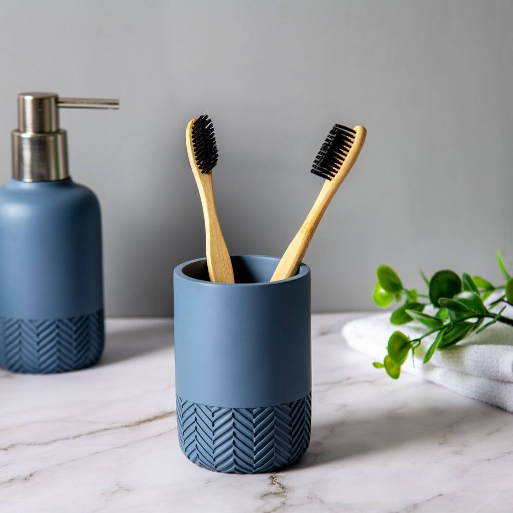 Kleine Wolke Herringbone Toothbrush Tumbler - Stone Blue