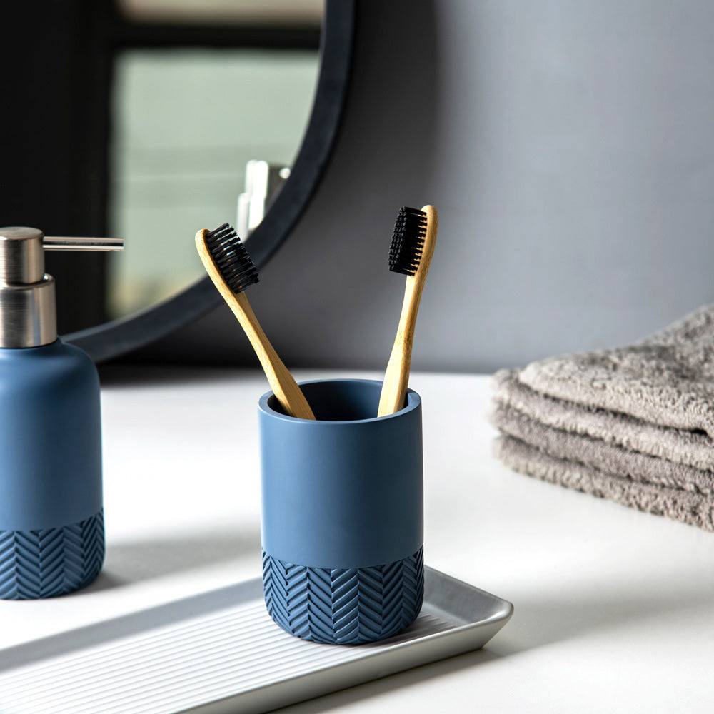 Kleine Wolke Herringbone Toothbrush Tumbler - Stone Blue