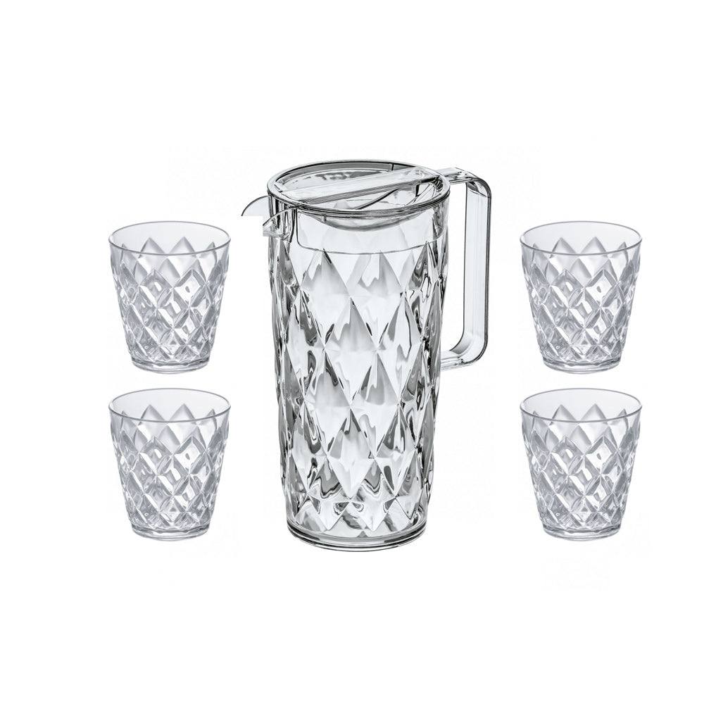 Koziol Germany Crystal Water Pitcher With Tumblers, Set of 5