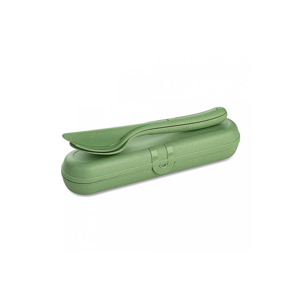 Koziol - Pascal Ready Lunchbox Set with Klikk Cutlery, Nature Leaf Green