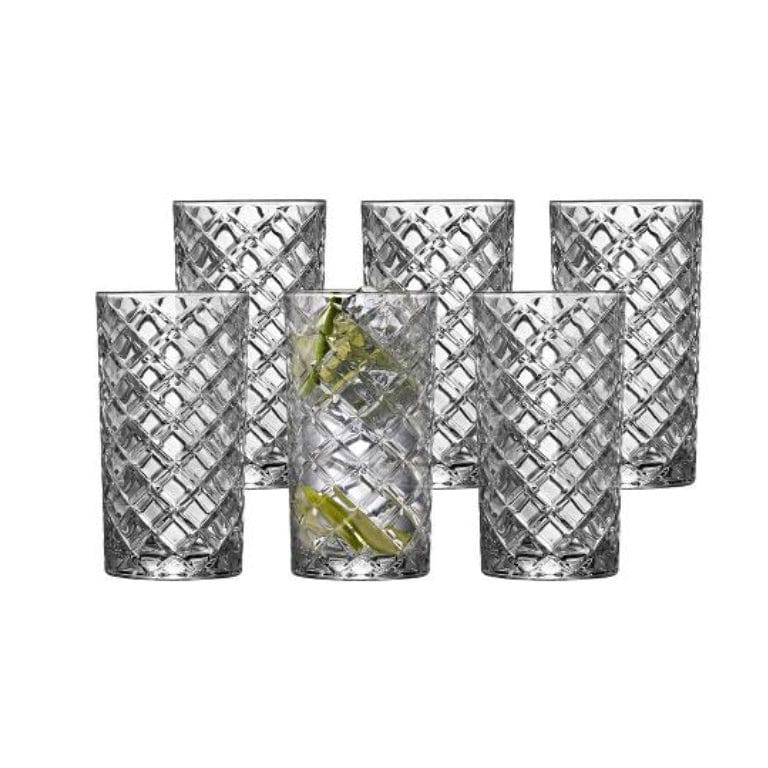 Lyngby Glas Diamond Highball Glasses 380ml, Set of 6