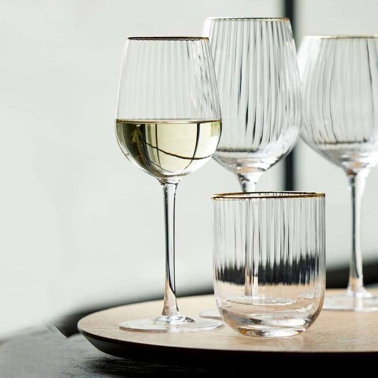 Lyngby Glas Palermo Gold White Wine Glasses 300ml, Set of 4