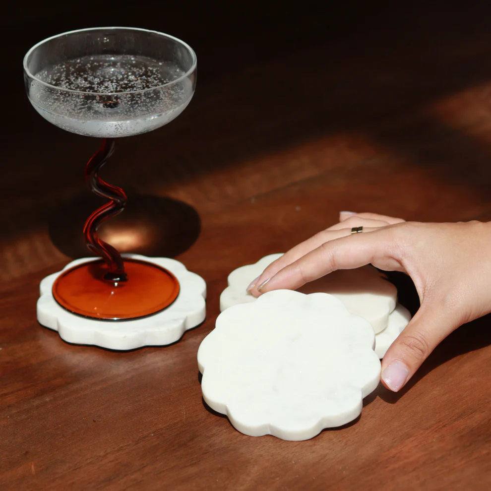 Muun Home Scallop Marble Coasters, Set of 4