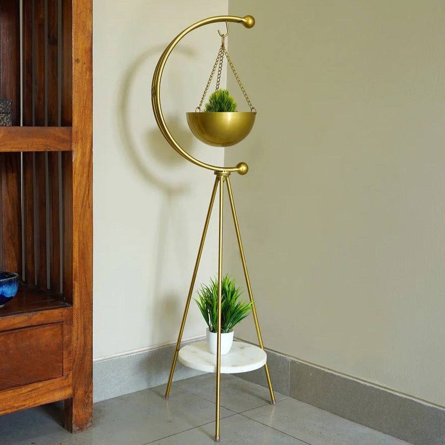 Muun Home Standing Tripod Planter - Gold & White Marble