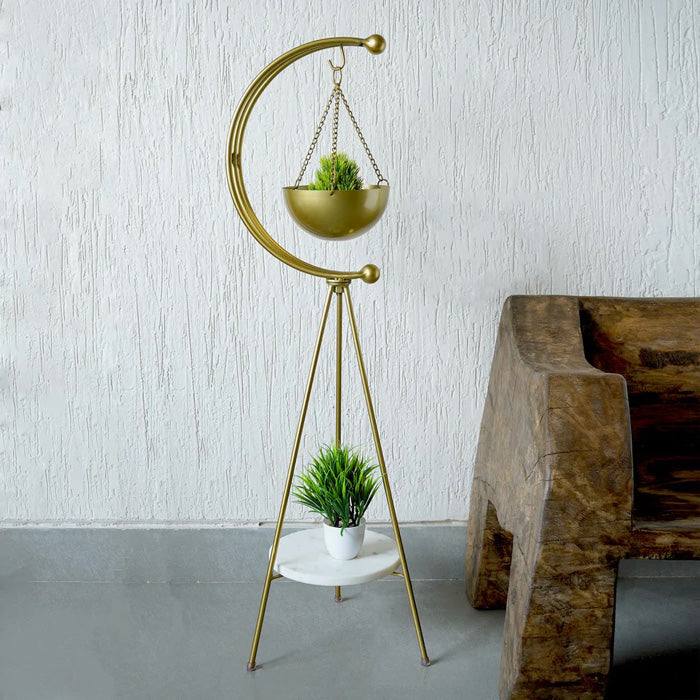 Muun Home Standing Tripod Planter - Gold & White Marble