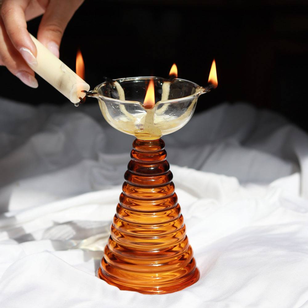 Muun Home Tall Glass Diya - Amber