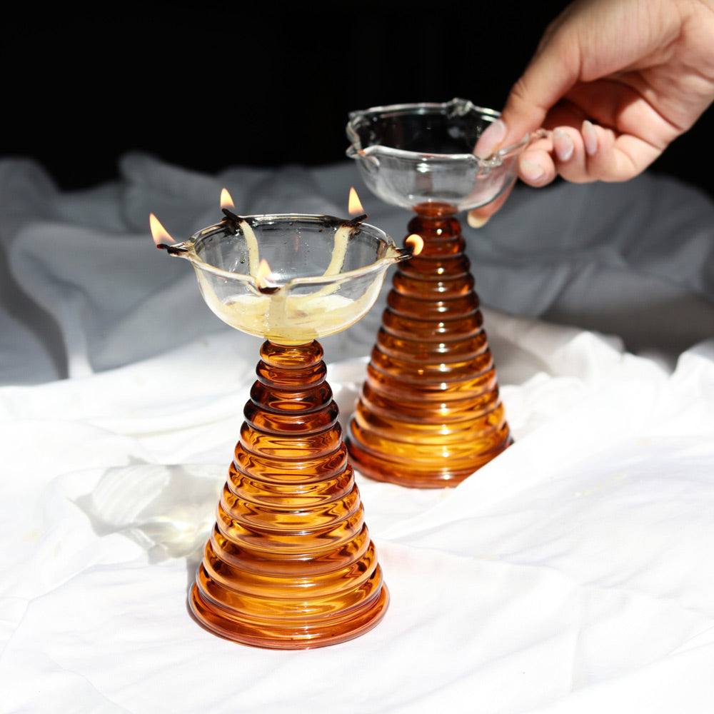 Muun Home Tall Glass Diya - Amber