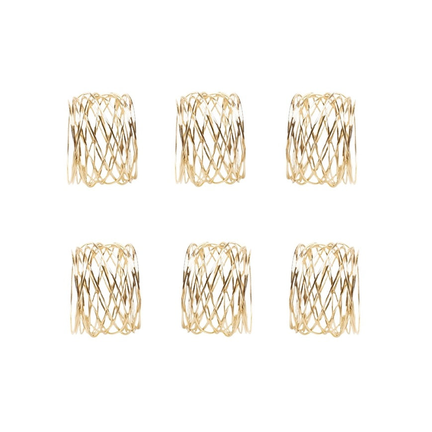 Mesh Napkin Rings, Set of 6 - Gold