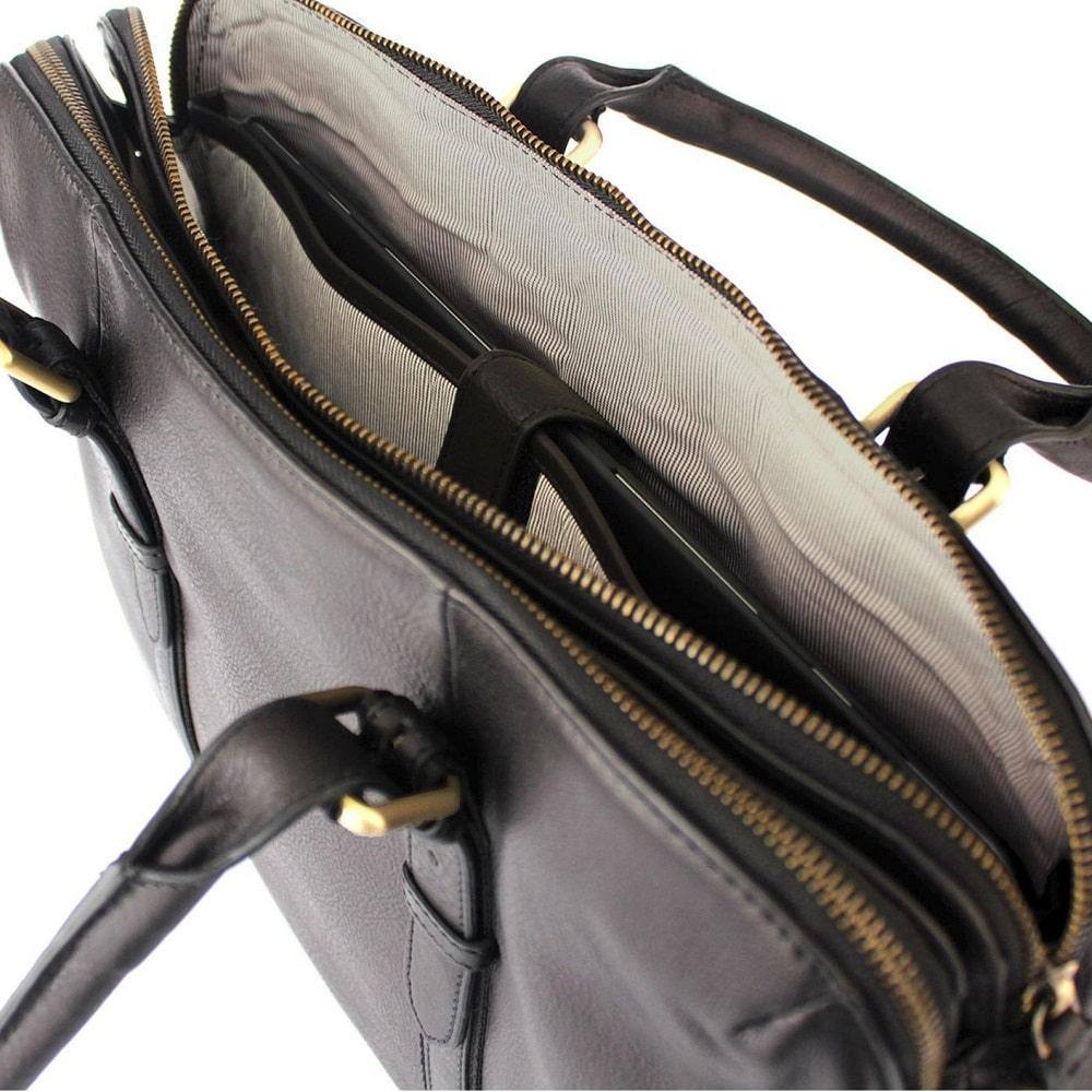 Nappa Dori Dual Zip Leather Laptop Bag - Black