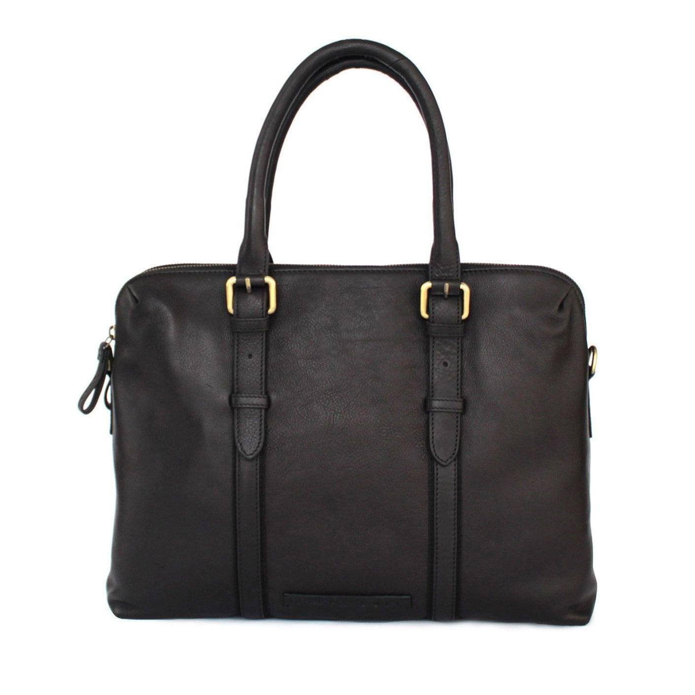 Nappa Dori Dual Zip Leather Laptop Bag - Black