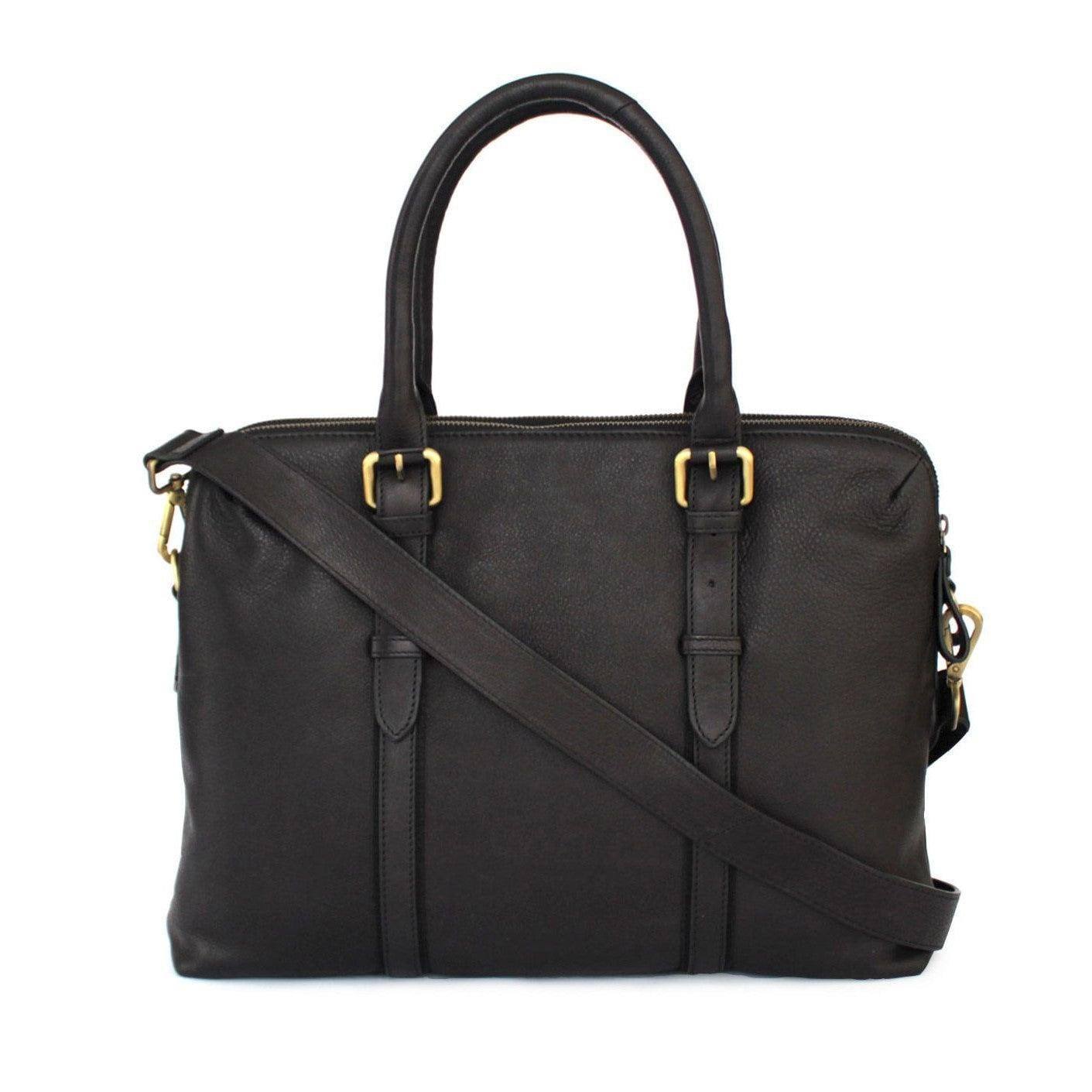 Nappa Dori Dual Zip Leather Laptop Bag - Black