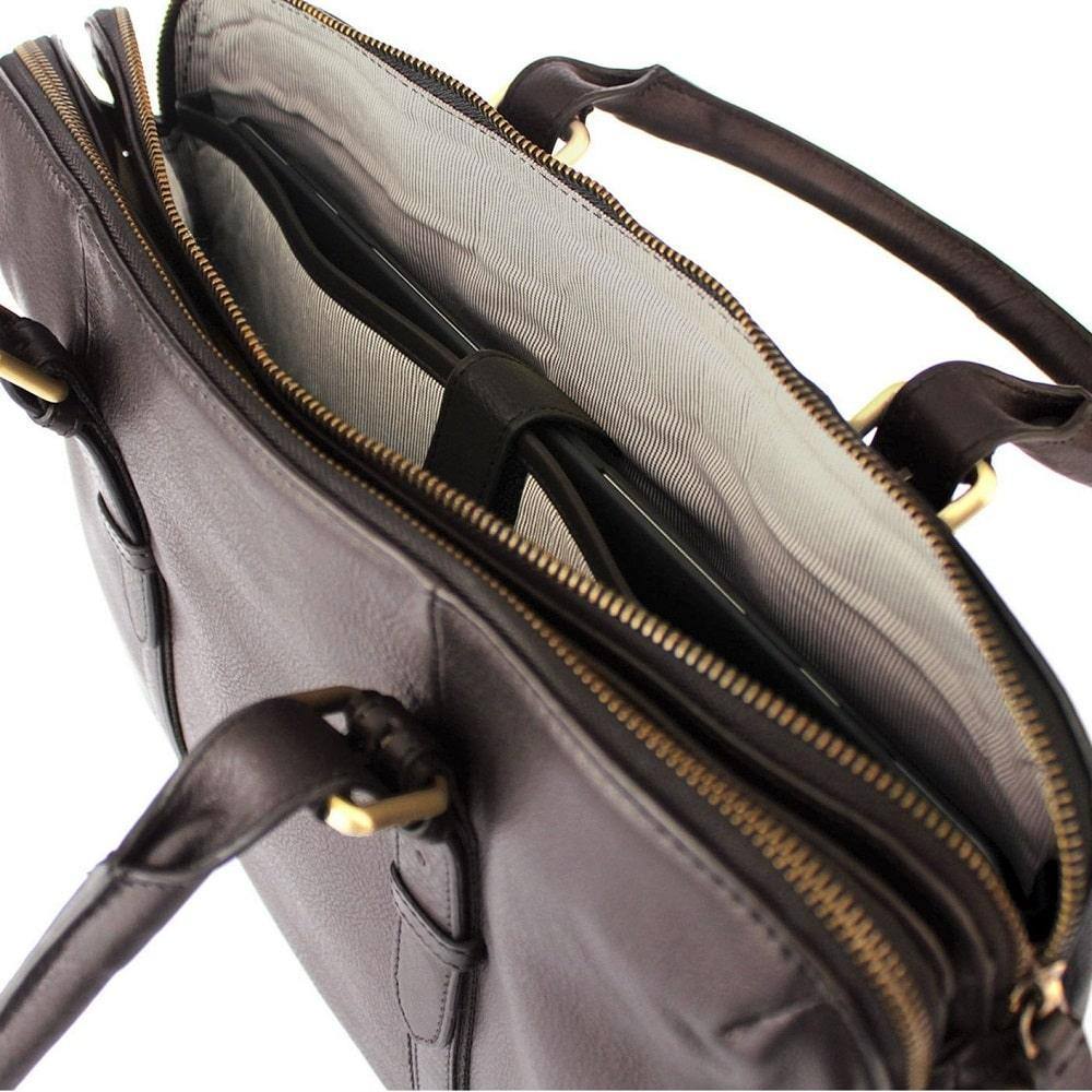 Nappa Dori Dual Zip Leather Laptop Bag - Dark Brown