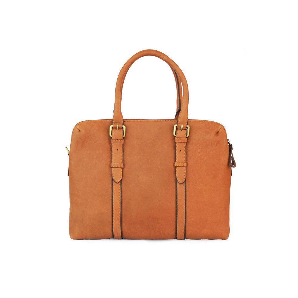 Nappa Dori Dual Zip Leather Laptop Bag - Tan