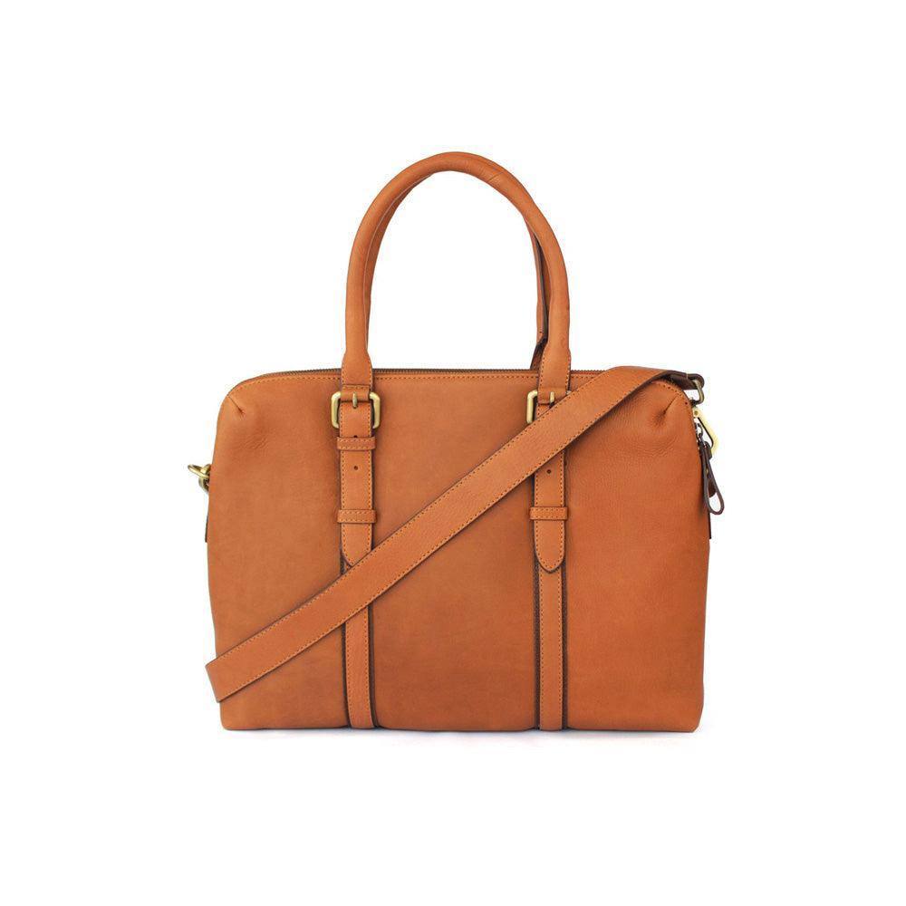 Nappa Dori Dual Zip Leather Laptop Bag - Tan