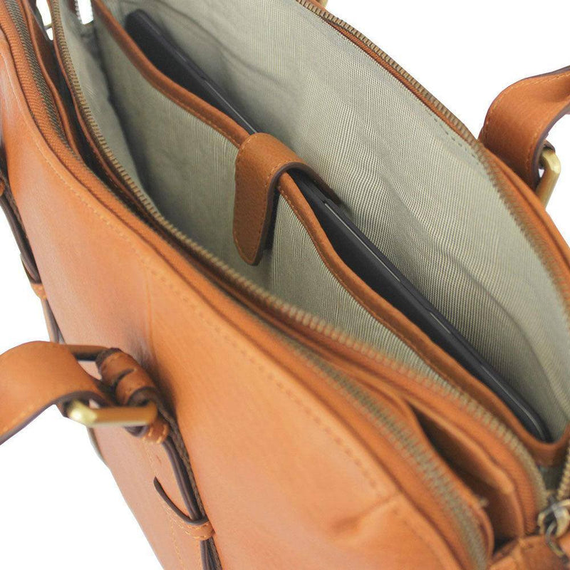 Nappa Dori Dual Zip Leather Laptop Bag - Tan