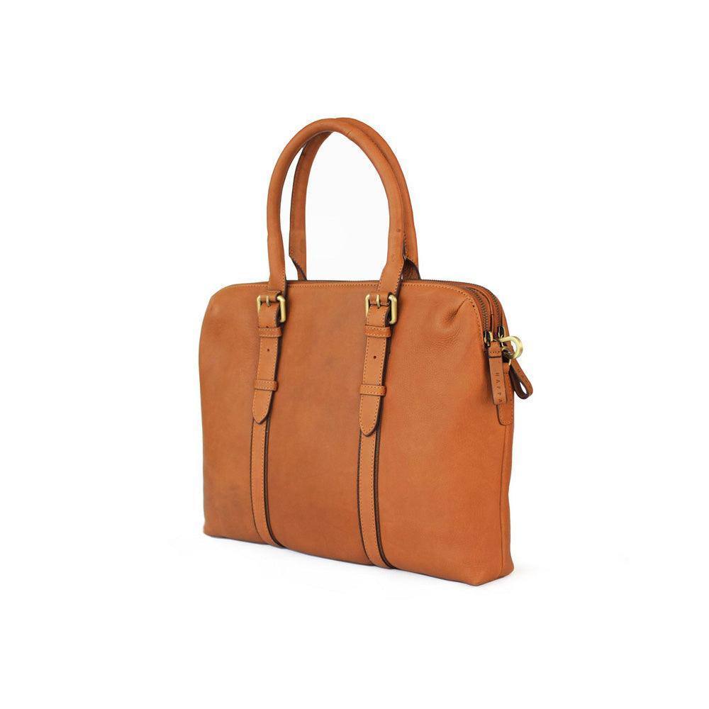 Nappa Dori Dual Zip Leather Laptop Bag - Tan