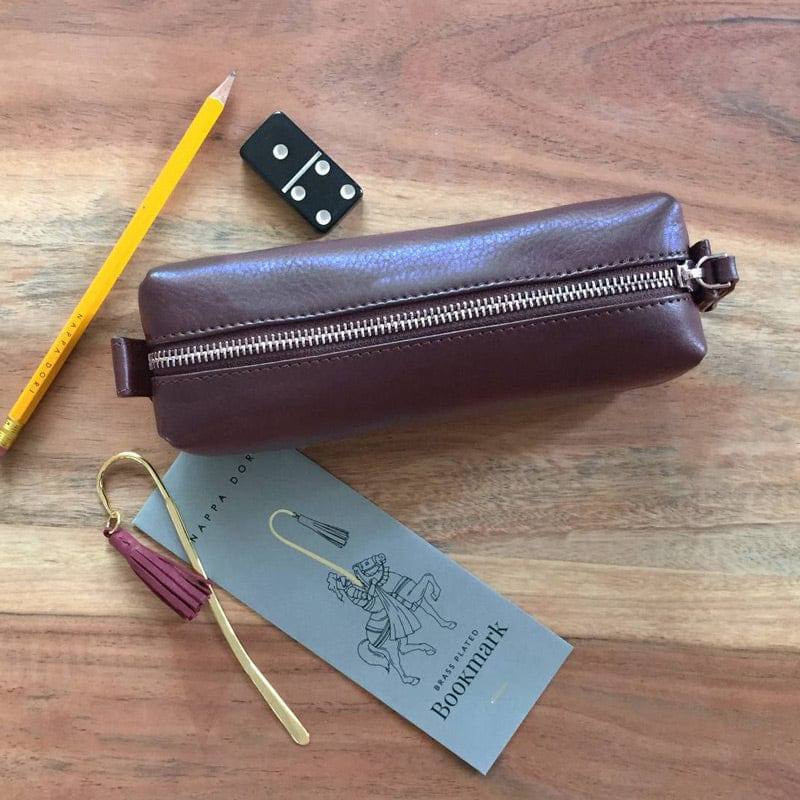 Nappa Dori Leather Pencil Pouch - Dark Brown