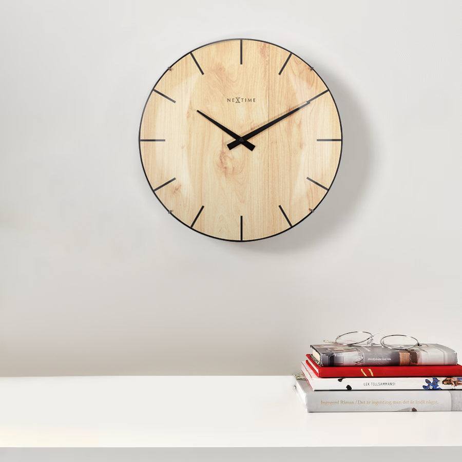 Nextime Edge Wood Dome Wall Clock 35cm - Light Brown