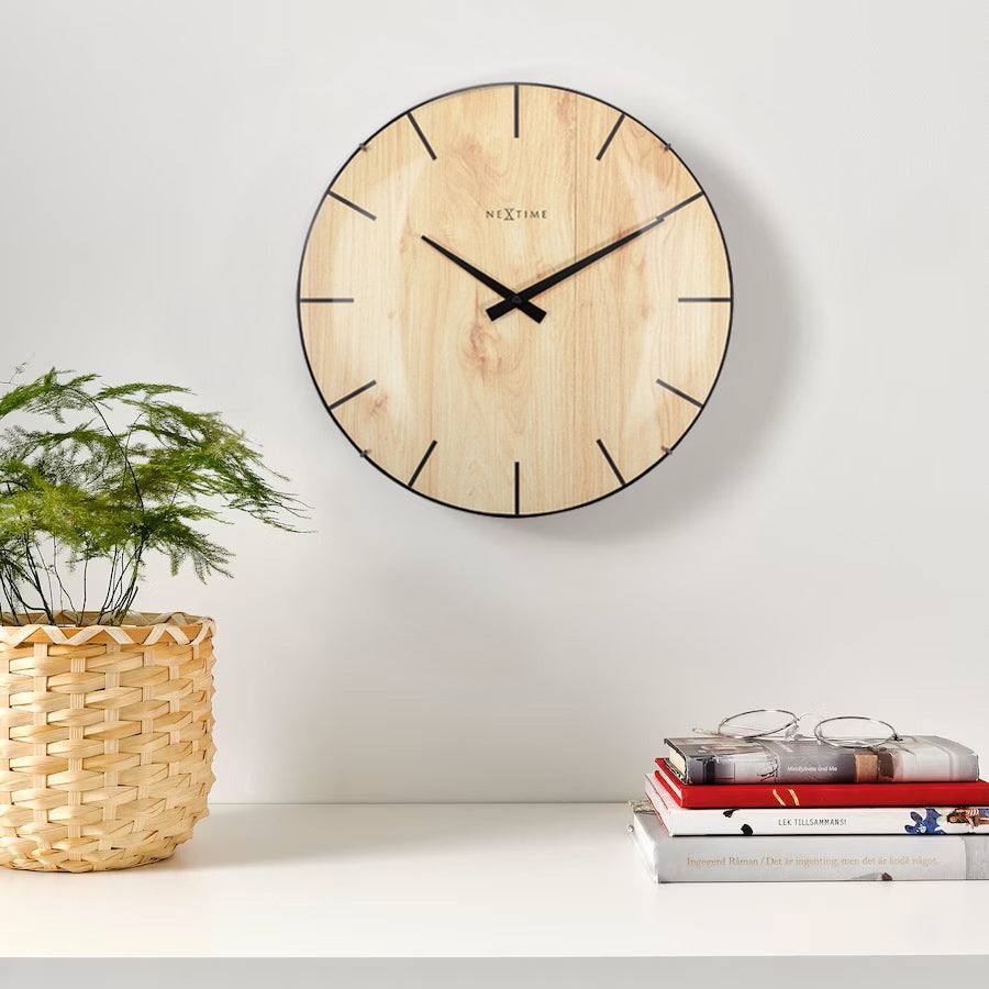 Nextime Edge Wood Dome Wall Clock 35cm - Light Brown