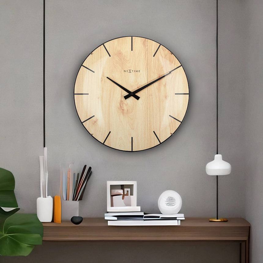 Nextime Edge Wood Dome Wall Clock 35cm - Light Brown