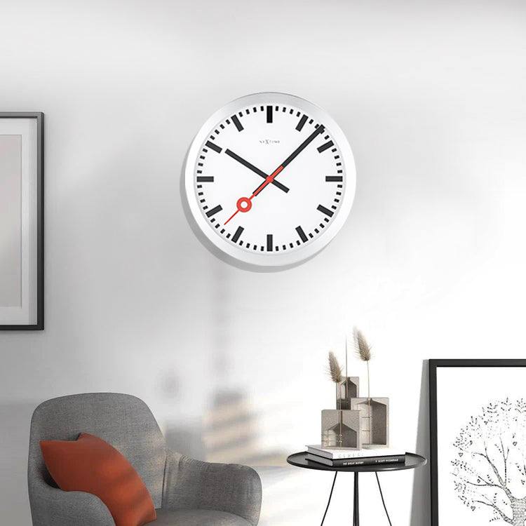 Nextime Station Stripe Wall Clock 35cm - Brushed Aluminum