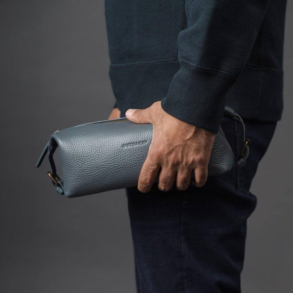 Outback Tokyo Leather Toilet Bag - Charcoal