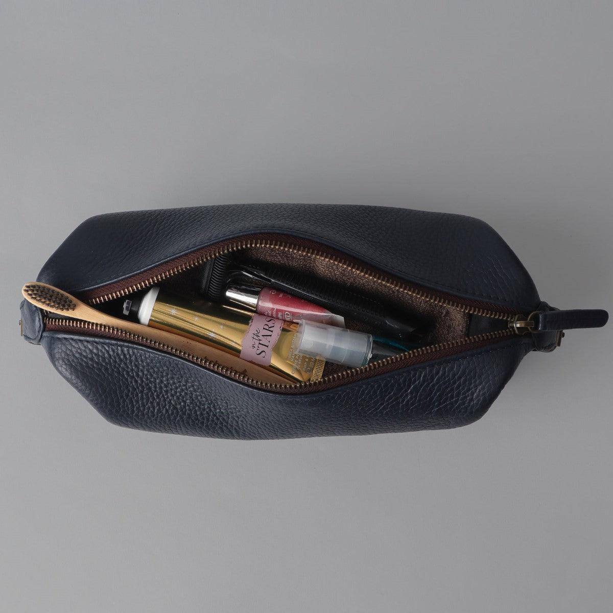 Outback Tokyo Leather Toilet Bag - Navy