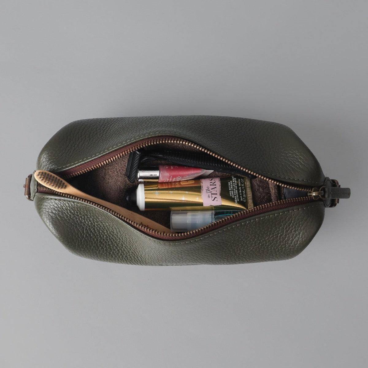 Outback Tokyo Leather Toilet Bag - Olive