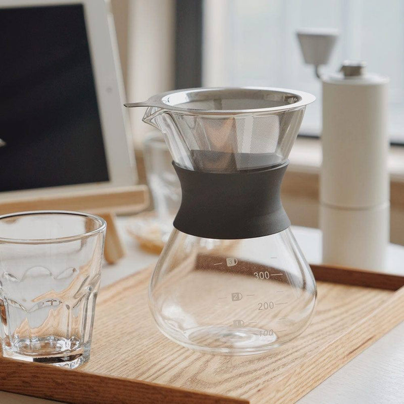 Borosilicate Glass Pyrex Pour Over Coffee Maker Pot with Stainless