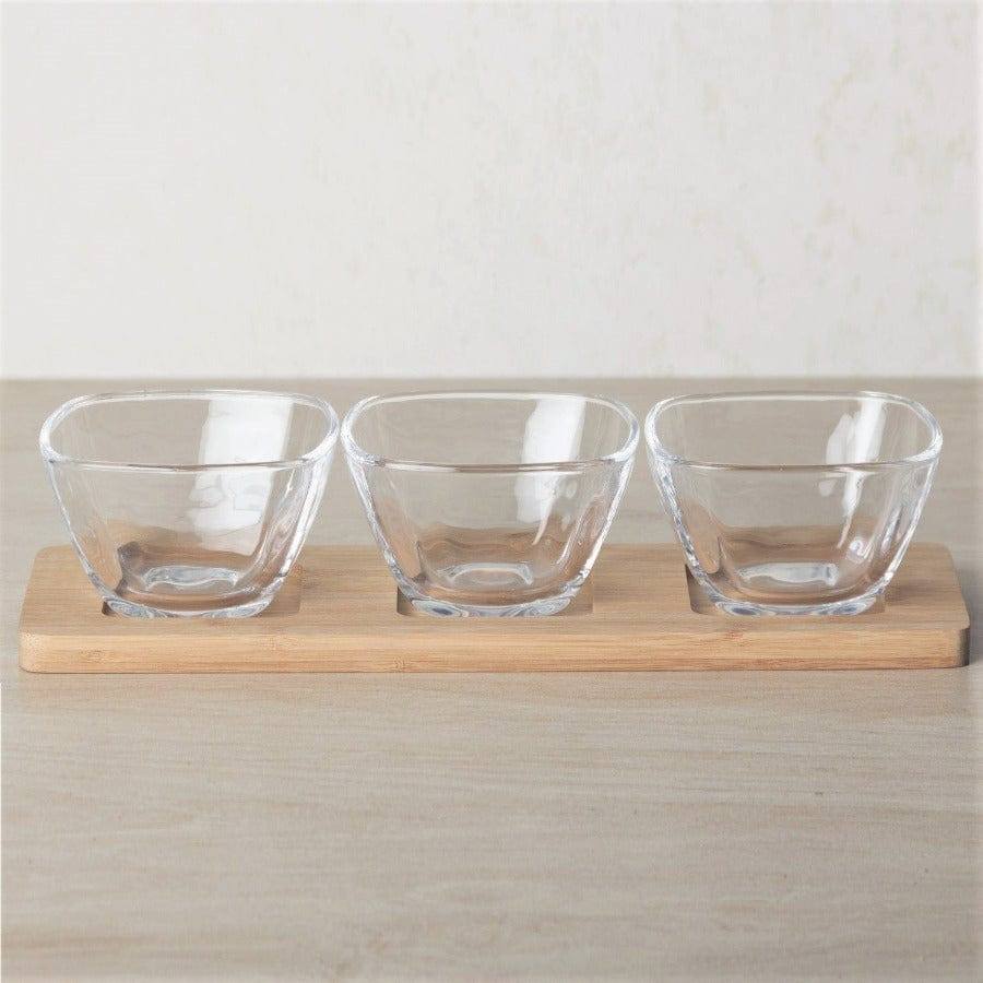 Philosophy Home Glass Serving Bowls with Bamboo Base