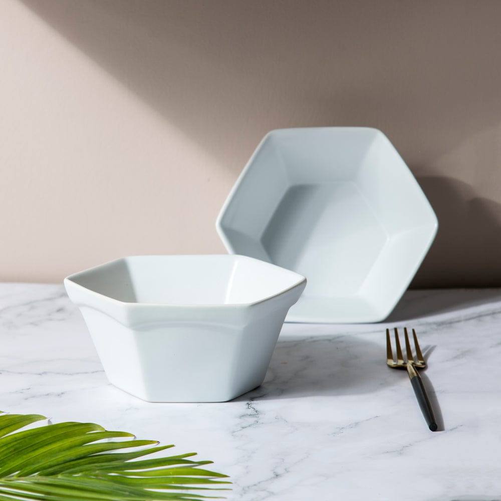 Philosophy Home Hex Ceramic Bowls, Set of 2 - Matte White