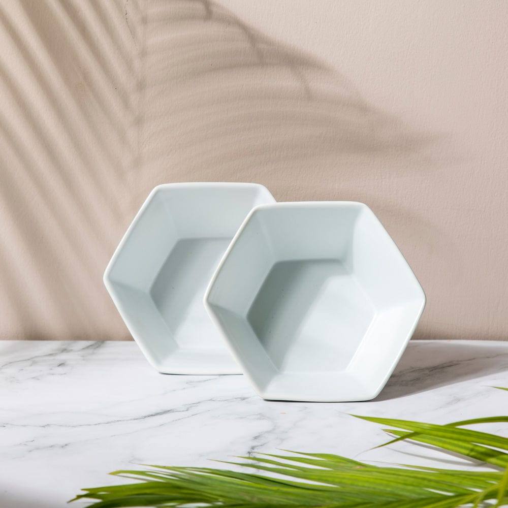 Philosophy Home Hex Ceramic Bowls, Set of 2 - Matte White