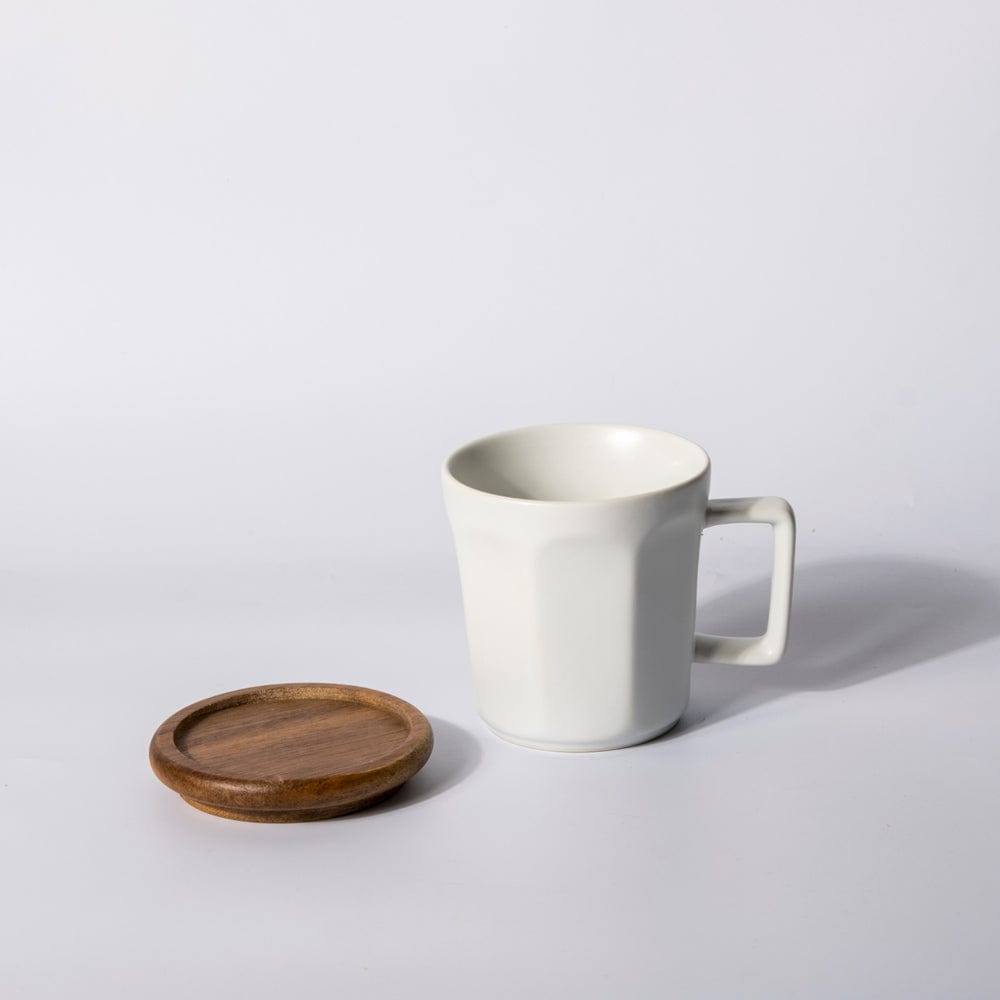 Philosophy Home Hex Ceramic Mug with Wooden Lid - Matte White