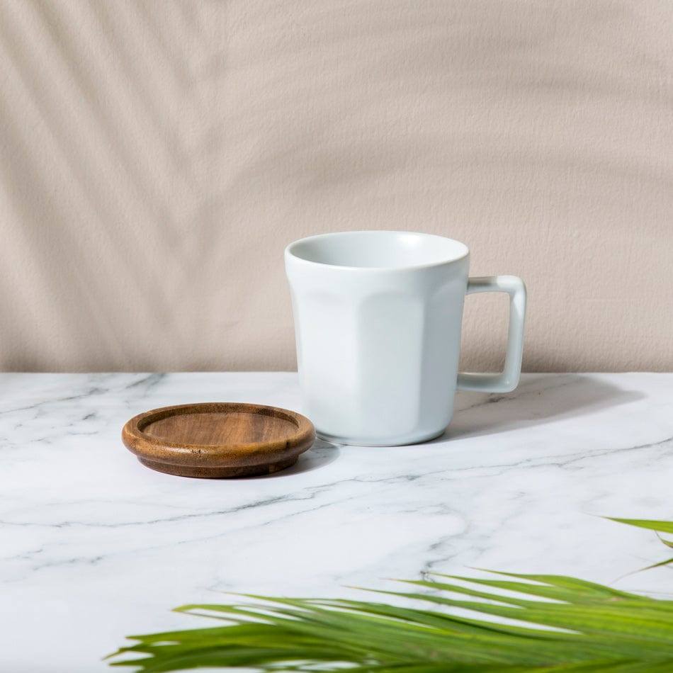 Philosophy Home Hex Ceramic Mug with Wooden Lid - Matte White