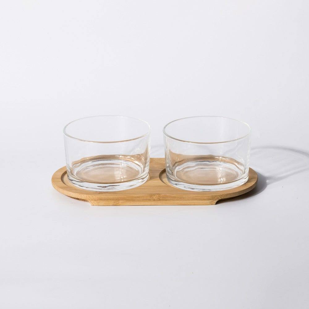 Philosophy Home Serve Glass Bowls With Bamboo Base, Set of 2