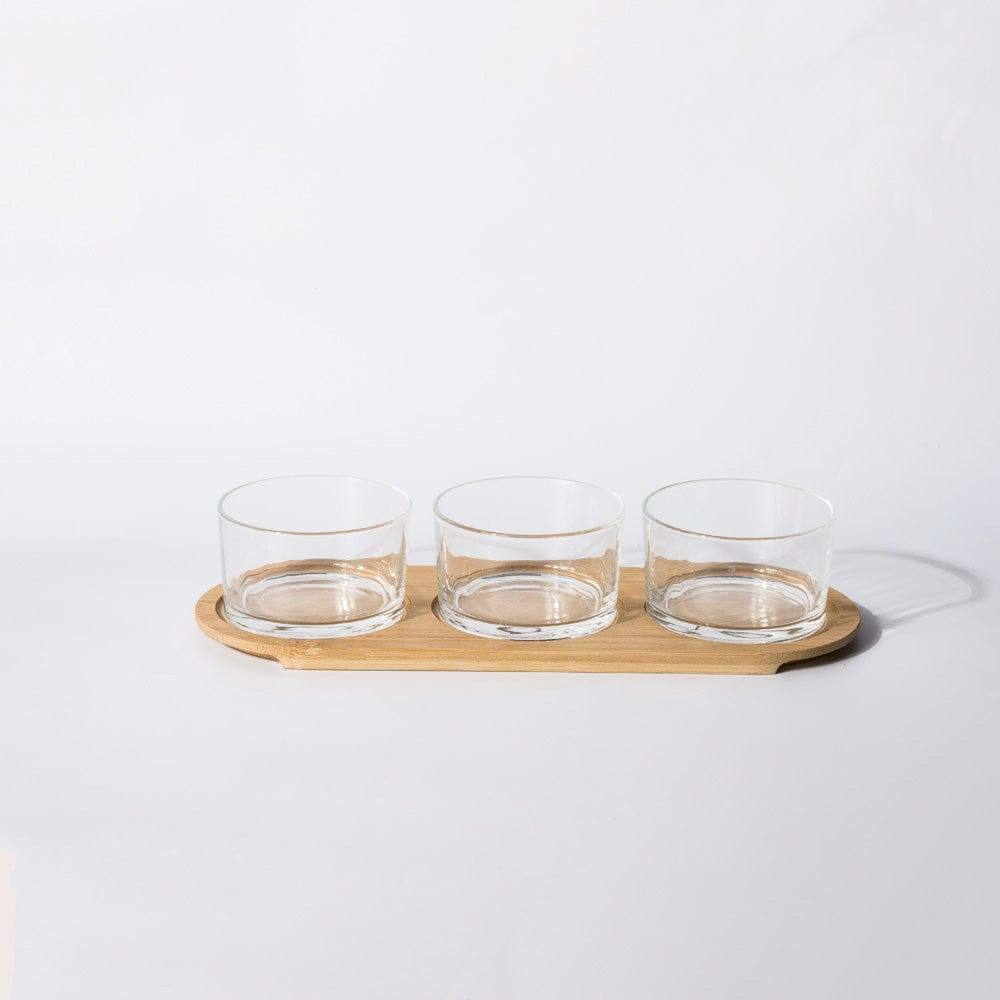 Philosophy Home Serve Glass Bowls With Bamboo Base, Set of 3