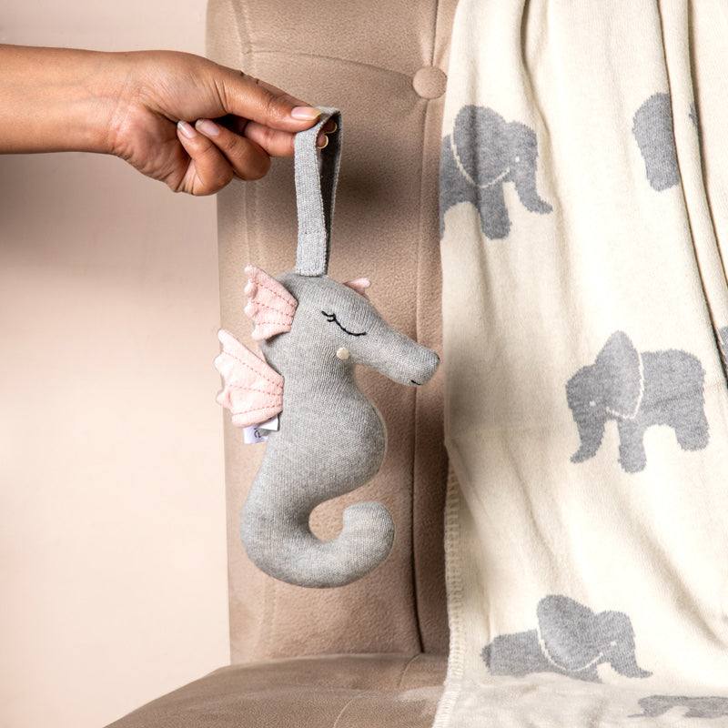 Pomme Knitted Soft Rattle Toy - Grey Seahorse